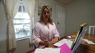 Hot blonde stepmom bends over doggystyle on my huge cock for her video