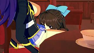 Hey, watch Mogana Kikaijima in lesbian action with Medaka Kurokami, then strapon fucking in this Medaka Box hentai