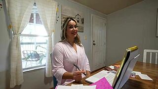 Hot blonde stepmom bends over doggystyle on my huge cock for her video