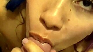 girlfriend milf with natural tits slurps cum from friend's cock in hardcore latina blowjob