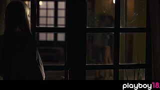 Blondie spies couple's fuck joins for titty blowjob threesome