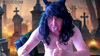 Agarabas rides olpr's monster cock in halloween outdoor anal