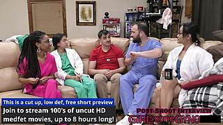 Nurse Aria Nicole humiliates patient Channy Crossfire backstage