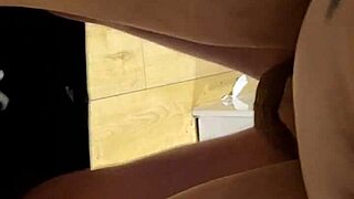 Husband bends wife over kitchen counter for deep pussy fuck