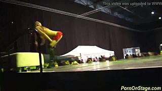 public stage blowjob shares huge tits cock scandal!