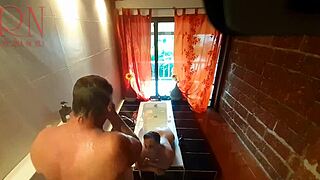 Peep Voyeur Housewife Washes In Shower With Soap Shaves Pussy In Bath Nudist Curvy Ballerina