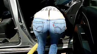 big ass milf busts jeans car wash flash