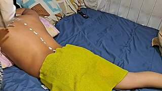 Neighbor gives fat-titted colombian mature a massage then rides cock crazy