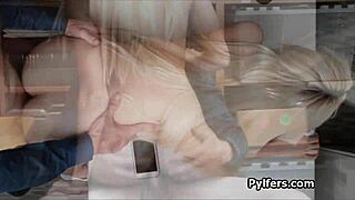 Sec guard banging perky blonde teen in office backstage. Reality caught police burglar shop hidden cam old and young group.