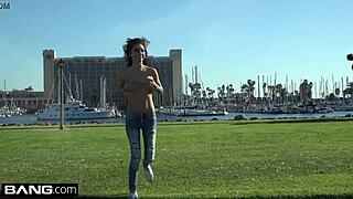 kara faux oiled nude flashing small tits before creampie