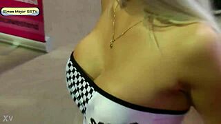 Russian Blonde Upskirt Flashes Panties Under Short Skirt!