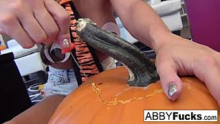 ABIGAIL MASTURBATES BIG TITS PUSSY AFTER PUMPKIN CARVING