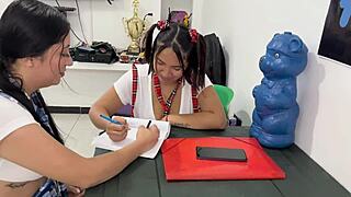 you two latinas want my big black cock in classroom trio blowjob cumshot homemade?