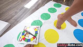 stepdaughter sneaks a deepthroat behind stepmom while daddy watches her skirt upskirt