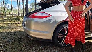 Cheating Wife Caught Banging Muscular Stud Doggystyle in Forest Cum Covered