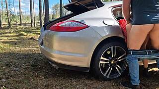 Cheating Wife Caught Banging Muscular Stud Doggystyle in Forest Cum Covered