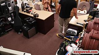 Pervert pawn guy spies POV blowjob on booby slut with monster cock