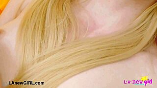 Blonde MILF Teases Petite Body on Sofa in Sexy Photoshoot Casting