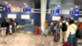 crazy couple flashes handjobs huge cum on public plane