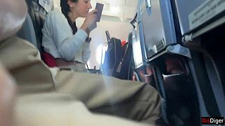 crazy couple flashes handjobs huge cum on public plane