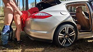 Cheating Wife Caught Banging Muscular Stud Doggystyle in Forest Cum Covered