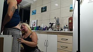 Pounding hot stepmom in kitchen