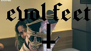 BLONDE MILF SLAVE BOUND GAGGING DEEPTHROAT FEET HEELS PANTYHOSE WORSHIP BDSM!