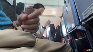 crazy couple flashes handjobs huge cum on public plane