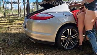 Cheating Wife Caught Banging Muscular Stud Doggystyle in Forest Cum Covered