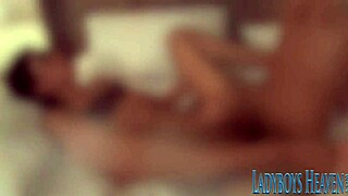 Thai Ladyboy with Small Tits Takes Bareback Anal Pounding