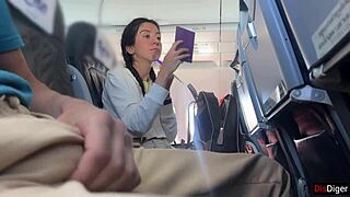 crazy couple flashes handjobs huge cum on public plane