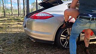 Cheating Wife Caught Banging Muscular Stud Doggystyle in Forest Cum Covered