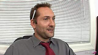 Thai mature seduces boss for office desk fuck interview