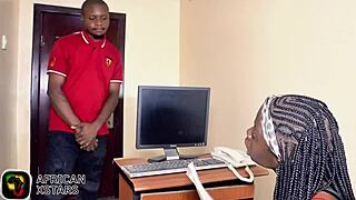 Pretty Ebony Boss Exploits Job Seeker For Office Ass Worship And Fingering