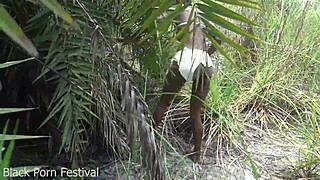 skinny ebony tribe girl ass shakes outdoors