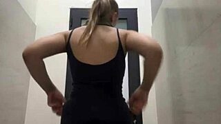who squirts hardest in public gym close-up?