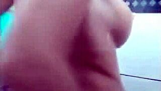 big tits babe plays naughty in steamy shower bath