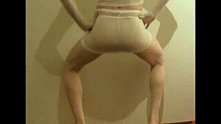 crossdresser maria parades white nylon panties, dress, leggings and high heels fetish