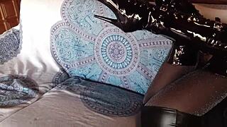 Long Legs Housewife Teases In Pantyhose Miniskirt High Heels