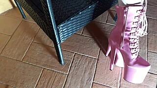 Long Legs Housewife Teases In Pantyhose Miniskirt High Heels