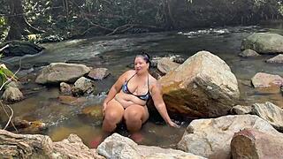 Skinny Latina Bent Over Bareback Rough Fucked Dripping Wet Pussy on Risky River Beach
