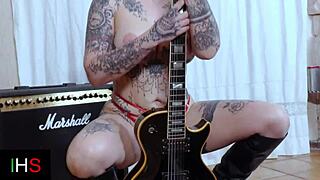 suggestive glances at her tattooed milf ass stretched by machine then real cock pounding