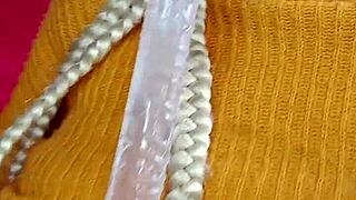 brazilian ebony housewife slut flashes hairy pussy swallows huge dildo