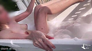 skinny student bathes nude in remote rice field outdoors