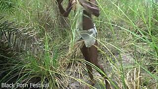 skinny ebony tribe girl ass shakes outdoors