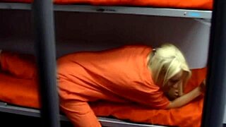 HORNY BLONDE BABE GAGS on PRISONER'S THROBBING COCK