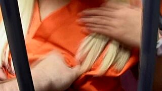 HORNY BLONDE BABE GAGS on PRISONER'S THROBBING COCK