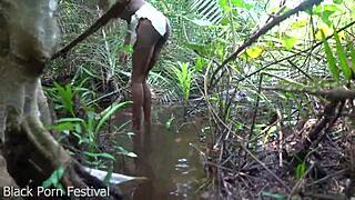 skinny ebony tribe girl ass shakes outdoors