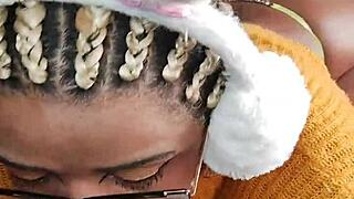 brazilian ebony housewife slut flashes hairy pussy swallows huge dildo