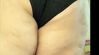 chubby granny fingers her hairy pussy in lingerie so horny